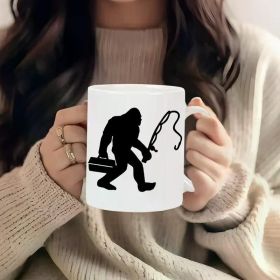 Sasquatch Fishing Rod Ceramic Mug, Insulated 11oz Coffee Cup, Reusable, Hand-Wash Only - Perfect Gift for All Ages,