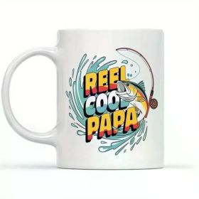 Reel Cool Papa 11oz White Ceramic Coffee Mug - Fun Fishing Gift for Dad, Father's Day, Hand Wash Only, Vibrant