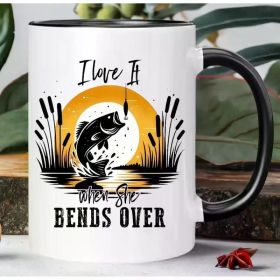 11 Oz Ceramic Fishing Mug with Angler Design, Durable, Reusable, Machine Washable, Suitable for Home And Office,