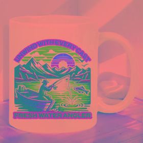FRESH WATER ANGLER Insulated Ceramic Mug with Scenic Fishing Design - Perfect for Hot & Cold Drinks, Reusable,