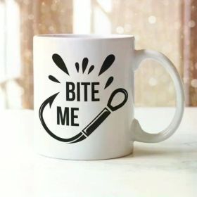 1pc Bite Me Mug Fishing Hook Fisherman Birthday Christmas Coffee Gift