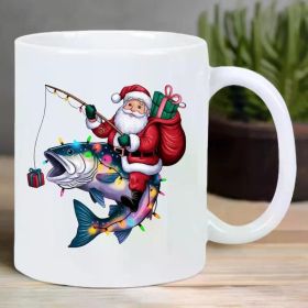 Santa Claus Fishing Ceramic Coffee Mug, Reusable, Double-Sided Insulation, Multipurpose Use, Hand Wash Only, with
