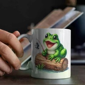 1pc 11oz Ceramic Mug - Charming Frog Fishing Design, Microwave & Dishwasher Safe, Perfect Gift for Mother's Day,