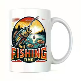Fishing Time 11 OZ Funny Ceramics Coffee Mug with Handle, Novelty Gift for Dad Mom Brother Sister, Classic Drinking