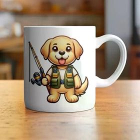 1pc Cute Golden Labrador Fishing Mug Best Gift for Dog Loving Dads Ideal for Birthdays & Fathers Day Unique Coffee