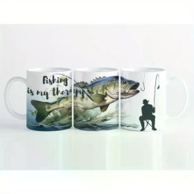 1pc Fishing is My Therapy Mug, Fishing Life Mug, 11 Oz Ceramic Cup Coffee Cup Tea Mug, Fishing Life Coffee Mug,