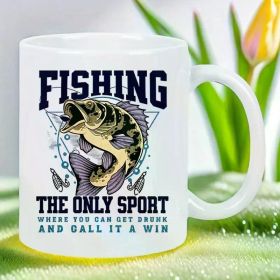 Fishing Enthusiast 11oz White Ceramic Coffee Mug - Reusable, Insulated Travel Cup with Fish Design & Humorous