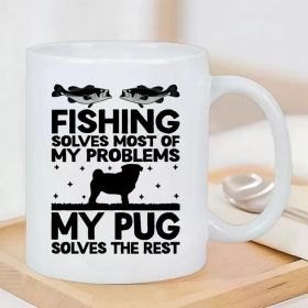 Ceramic Coffee Cup for Fishing And Dog Lovers, White, Reusable, Insulated, No Assembly, Ideal Gift for Coffee