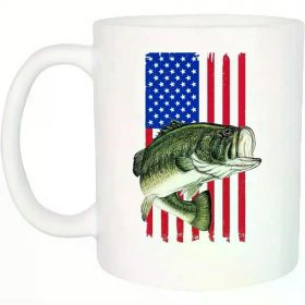 1pc Rogue River Tactical 11OZ Ceramic Coffee Mug, Insulated USA Tattered Flag Bass Fishing Print, Novelty Cup