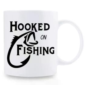 1pc Hooked on Fishing Ceramic Coffee Mug - 11oz Insulated Reusable Multipurpose Tea Cup, Machine Washable, Ideal for