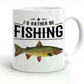 I'd Rather Be Fishing" 11oz White Ceramic Mug with Colorful Fish Illustration - Double-Sided Print, Ideal for Hot & Cold