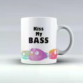 1pc Kiss My Bass Fishing Enthusiast Mug - 11oz Ceramic Coffee Cup with Watercolor Fish Design, Double-Sided Print,
