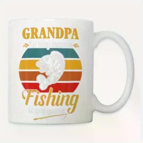 Grandpa Is My Name, Fishing Is My Game" Funny 11oz Ceramic Coffee Mug with Colorful Striped Design - Perfect