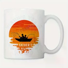 11oz Ceramic Coffee Mug - "Fishing You a Happy Father's Day" Design with Sunset Fishing Scene, Perfect Gift for Dad,