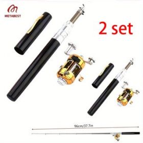 2 Sets Of High-grade Aluminum Alloy Pocket Pen Fishing Rod (Color: black)