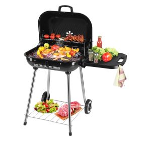 89.5x65x83cm Black, Foldable Side Panels, Square, Charcoal Grill (Color: black)