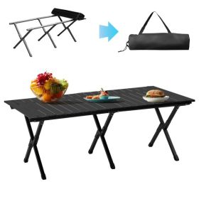 116X60X42cm Black Camping Roll Table (Color: black)