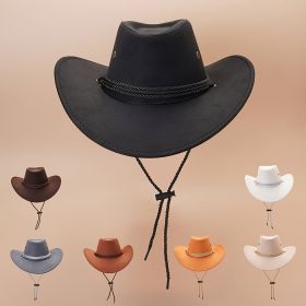 Western Cowboy Hat Vintage Jazz Hat Outdoor Fishing Cowgirl Sun Hat Wide Brim Summer Sunscreen Travel Beach Hat (Color: black)