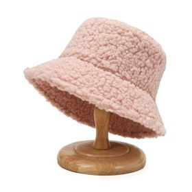2021 Women's Harajuku Bucket Hat Solid Color Women Men Fishing Fisherman Hats Autumn Winter Lamb Wool Outdoor Warm Panama Cap (Color: pink, Ships From: China)