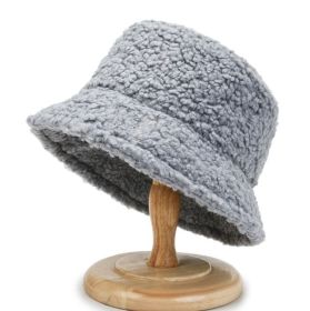 2021 Women's Harajuku Bucket Hat Solid Color Women Men Fishing Fisherman Hats Autumn Winter Lamb Wool Outdoor Warm Panama Cap (Color: GRAY, Ships From: China)