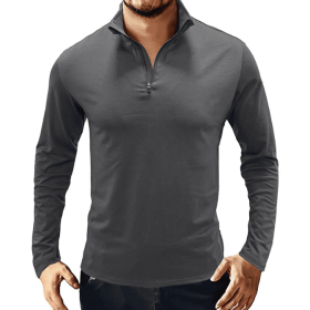 Men's Casual Polo Shirts 1/4 Zip Long Sleeve Shirt Outdoor Stand Up Collar Slim Fit Shirts (Color: brown, size: XL-Large)