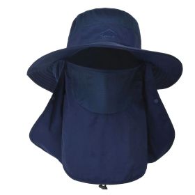 Fishing Bucket Hat Wide Brim Breathable Unisex Hat Sunlight-proof Removable Neck Face Fishing Cap For Fishing Hiking Traveling (Color: Navy blue)