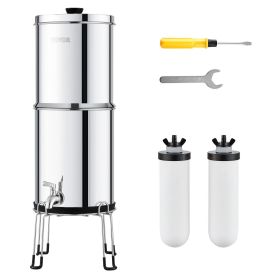 VEVOR 2.25G Gravity-fed Water Filter Countertop System Stainless Steel 2 Filters (Water Purification Bucket Capacity: 2.25 gal, Filter Cartridge Material: Activated Carbon + Ceramic Filter Cartridge)