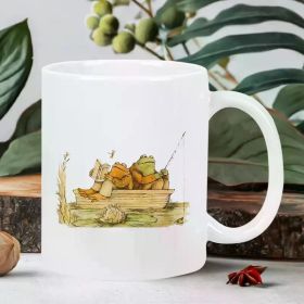 Fishing Frog Ceramic Coffee Mug Reusable, Insulated, Hand Washed for Coffee Lovers, Unisex, White (Color: White)