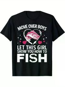 Funny Fishing Art for Girls Women Fishing Lover Fisherwoman T-Shirt (Color: black, size: XXL)