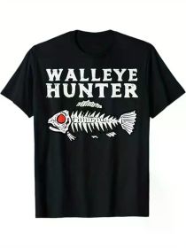 Walleye Hunter Fishing Fish Lover Fisherman Men Women Boys GirlsT-Shirt, 100% Cotton (Color: black, size: M)