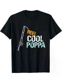Reel Cool Poppa Graphic T-Shirt - 100% Cotton, Black Casual Tee with Fishing Design, Perfect Gift for Granddaughter or Grandson (Color: black, size: S)