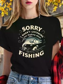 Teediy Thinking about FISHING Teediy Women'S Pure T-Shirt with Comfortable Fit (Color: black, size: M)