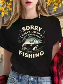Teediy Thinking about FISHING Teediy Women'S Pure T-Shirt with Comfortable Fit (Color: black, size: XL)