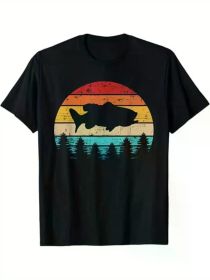 Bass Fishing fish vintage retro T-Shirt, 100% Cotton, Halloween Thanksgiving Christmas Gift for Men Women Family Friends (Color: black, size: XXXL)