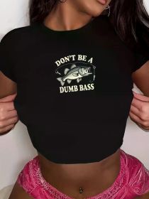 Teediy DUMB BASS with Fishing Hook Women'S Fashion Short T-Shirt (Color: black, size: XL)