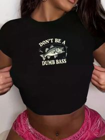 Teediy DUMB BASS with Fishing Hook Women'S Fashion Short T-Shirt (Color: black, size: M)