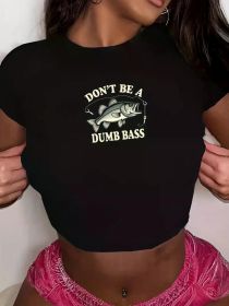 Teediy DUMB BASS with Fishing Hook Women'S Fashion Short T-Shirt (Color: black, size: XXXL)