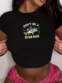 Teediy DUMB BASS with Fishing Hook Women'S Fashion Short T-Shirt (Color: black, size: XXL)