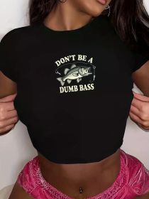 Teediy DUMB BASS with Fishing Hook Women'S Fashion Short T-Shirt (Color: black, size: L)