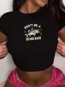 Teediy DUMB BASS with Fishing Hook Women'S Fashion Short T-Shirt (Color: black, size: S)