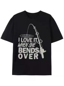 Men's Front Printed Short Sleeve T-Shirt - Comfortable and Breathable Summer, Spring & Fall Casual Top - Fisher Man T-Shirt, Fishing Dad Gift (Color: black, size: XXXL)