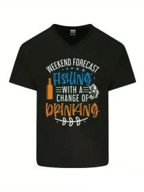 Fishing Forecast Funny Beer Fisherman 2 Mens V-Neck Cotton T-ShirtComfortable & fashionable Couple Clothing (Color: black, size: XXXL)
