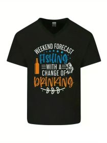 Fishing Forecast Funny Beer Fisherman 2 Mens V-Neck Cotton T-ShirtComfortable & fashionable Couple Clothing (Color: black, size: XXL)