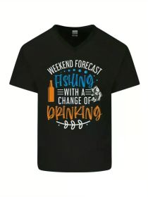 Fishing Forecast Funny Beer Fisherman 2 Mens V-Neck Cotton T-ShirtComfortable & fashionable Couple Clothing (Color: black, size: XL)
