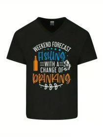 Fishing Forecast Funny Beer Fisherman 2 Mens V-Neck Cotton T-ShirtComfortable & fashionable Couple Clothing (Color: black, size: M)