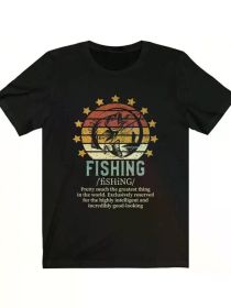 [Outdoor Fun] Men's Cotton Crew Neck T-Shirt with Bass Fishing Definition Print, Casual Short Sleeve Top (Color: black, size: M)