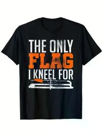 Patriotic "The Only Flag I Kneel for" Ice Fishing T-Shirt - 100% Cotton, Heavyweight, Black Crewneck, S-XXXL (Color: black, size: XXXL)
