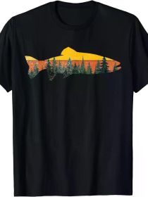 Men's Trout Fly Fishing Graphic Tee - 100% Cotton, Short Sleeve (Color: black, size: L)