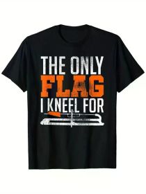 Patriotic "The Only Flag I Kneel for" Ice Fishing T-Shirt - 100% Cotton, Heavyweight, Black Crewneck, S-XXXL (Color: black, size: M)