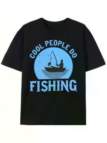 "Cool Man Fishing" Men's Black Cotton T-Shirt - Unique Bass Pattern, Ideal for Dads and Outdoor Lovers, Perfect Father's Day Gift (Color: black, size: S)